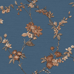 DUTCH WALLCOVERINGS Carta da Parati Flower Blu Scuro e Bronzo