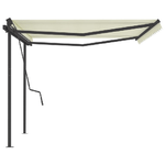 vidaXL Tenda da Sole Retrattile Manuale con Pali 4,5x3,5 m Crema