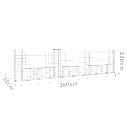 Cesto Gabbione a U con 4 Pali in Ferro 380x20x100 cm
