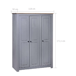 Armadio a 3 Ante Grigio 118x50x171,5cm in Pino Panama Range