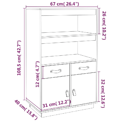 Credenza Grigia 67x40x108,5 cm in Legno Massello di Pino