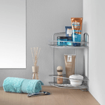 Metaltex Onda 2-Tier Corner Bathroom Shelf, Silver