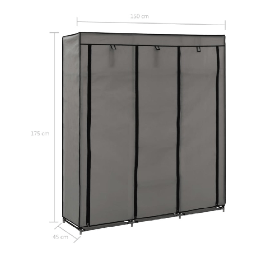 vidaXL Armadio con Scomparti e Aste Grigio 150x45x175 cm in Tessuto