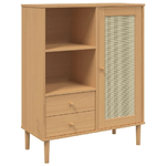 Credenza SENJA Aspetto Rattan Marrone 90x40x112cm Massello Pino