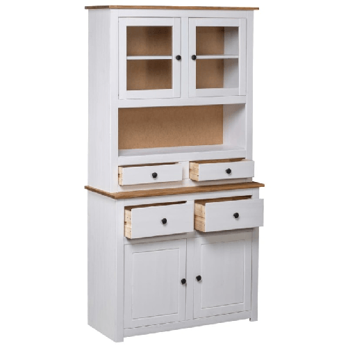 Credenza Bianca 93x40,5x180 cm in Legno Massello di Pino Panama