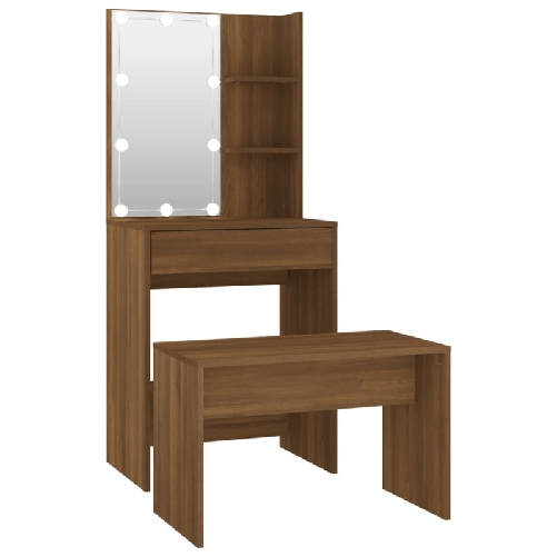 vidaXL Set Tavolo da Toeletta con LED Rovere Marrone Legno Multistrato