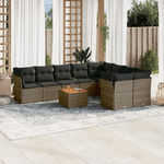 vidaXL Set Divano da Giardino 10 pz con Cuscini Grigio in Polyrattan