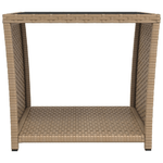 Tavolino con Piano Vetro Beige in Polyrattan e Vetro Temperato