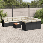 vidaXL Set Divani da Giardino 12 pz con Cuscini Nero in Polyrattan