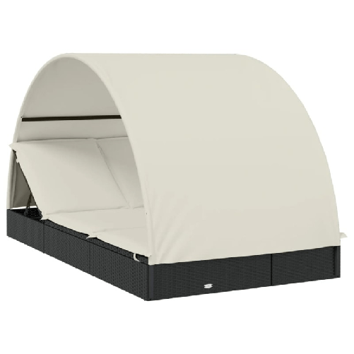 vidaXL Lettino Doppio Tetto Rotondo Nero 211x112x140 cm in Polyrattan