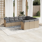 vidaXL Set Divano da Giardino 10 pz con Cuscini Beige in Polyrattan