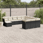 vidaXL Set Divani da Giardino 12 pz con Cuscini Nero in Polyrattan