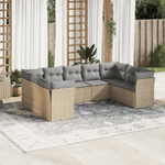 vidaXL Set Divano da Giardino 9 pz con Cuscini Beige in Polyrattan