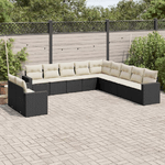 vidaXL Set Divani da Giardino 11 pz con Cuscini in Polyrattan Nero