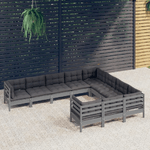 vidaXL Set Divani da Giardino 10 pz con Cuscini Grigi Massello di Pino