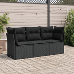 vidaXL Set Divani da Giardino 3 pz con Cuscini in Polyrattan Nero