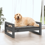 Cuccia per Cani Grigia 75,5x55,5x28cm in Legno Massello di Pino