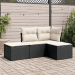 vidaXL Set Divani da Giardino 4 pz con Cuscini Nero in Polyrattan