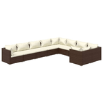 vidaXL Set Divani da Giardino 9 pz con Cuscini in Polyrattan Marrone