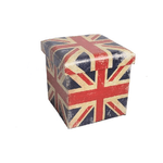 Pouf Contenitore in Similpelle 36x36cm-H36cm con Decoro UK Flag