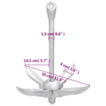 vidaXL Ancora Pieghevole con Corda Argento 1,5 kg in Ferro Malleabile