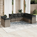 vidaXL Set Divano da Giardino 9 pz con Cuscini Grigio in Polyrattan