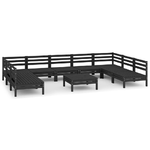 vidaXL Set Salotto da Giardino 10 pz Nero in Legno Massello di Pino