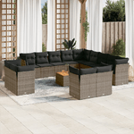 vidaXL Set Divani da Giardino 14pz con Cuscini in Polyrattan Grigio