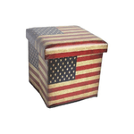 Pouf Contenitore in Similpelle 36x36cm-H36cm con Decoro US Flag