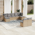 vidaXL Set Divano da Giardino 9 pz con Cuscini Beige in Polyrattan