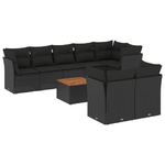 vidaXL Set Divani da Giardino 9 pz con Cuscini Nero in Polyrattan