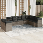 vidaXL Set Divano da Giardino 10 pz con Cuscini Grigio in Polyrattan