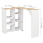 vidaXL Tavolo da Bar con Scaffale Mobile Bianco 138x39x110 cm