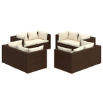 vidaXL Set Divani da Giardino 8 pz con Cuscini in Polyrattan Marrone