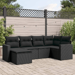 vidaXL Set Divano da Giardino 6 pz con Cuscini Nero in Polyrattan