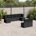 vidaXL Set Divani da Giardino 9 pz con Cuscini Nero in Polyrattan