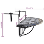 vidaXL Tavolo Sospeso da Balcone Nero e Bianco con Mosaico