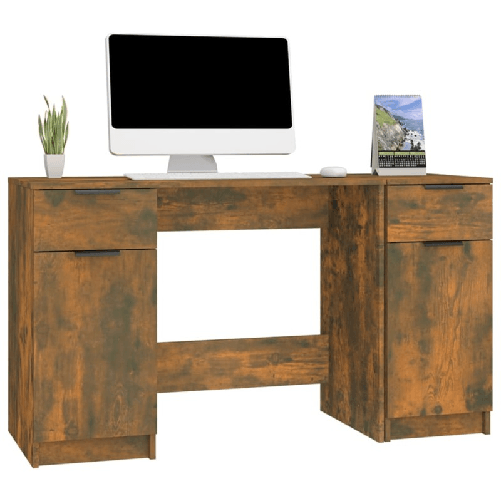 Scrivania con Mobile Laterale Rovere Fumo in Legno ingegnerizzato