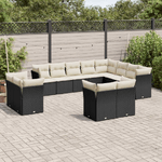 vidaXL Set Divani da Giardino 12 pz con Cuscini Nero in Polyrattan