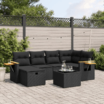 vidaXL Set Divani da Giardino con Cuscini 7pz Nero Polyrattan