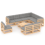 vidaXL Set Divani da Giardino 10 pz con Cuscini Legno Massello di Pino