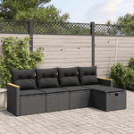 vidaXL Set Divani da Giardino 5 pz con Cuscini in Polyrattan Nero