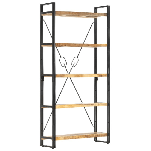 Libreria a 5 Ripiani 90x30x180 cm in Legno Massello di Mango