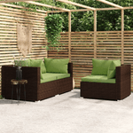 vidaXL Set Divano da Giardino 3 pz con Cuscini in Polyrattan Marrone