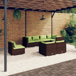 Set Divani da Giardino 8 pz con Cuscini in Polyrattan Marrone