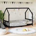 vidaXL Giroletto per Bambini Nero 90x190 cm in Legno Massello di Pino