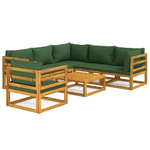 vidaXL Set Salotto da Giardino 7pz con Cuscini Verdi in Legno Massello