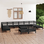 vidaXL Set Salotto da Giardino 13 pz in Legno Massello di Pino Nero