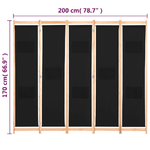 vidaXL Divisorio a 5 Pannelli Nero 200x170x4 cm in Tessuto