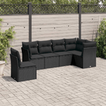 vidaXL Set Divano da Giardino 6 pz con Cuscini Nero in Polyrattan